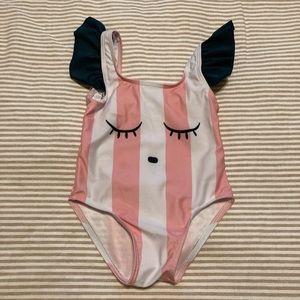 One piece light pink striped swimsuit-girls 12 month size